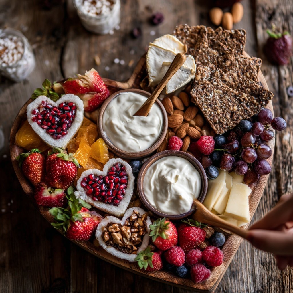 Valentines Charcuterie Board with Yogurt Dips