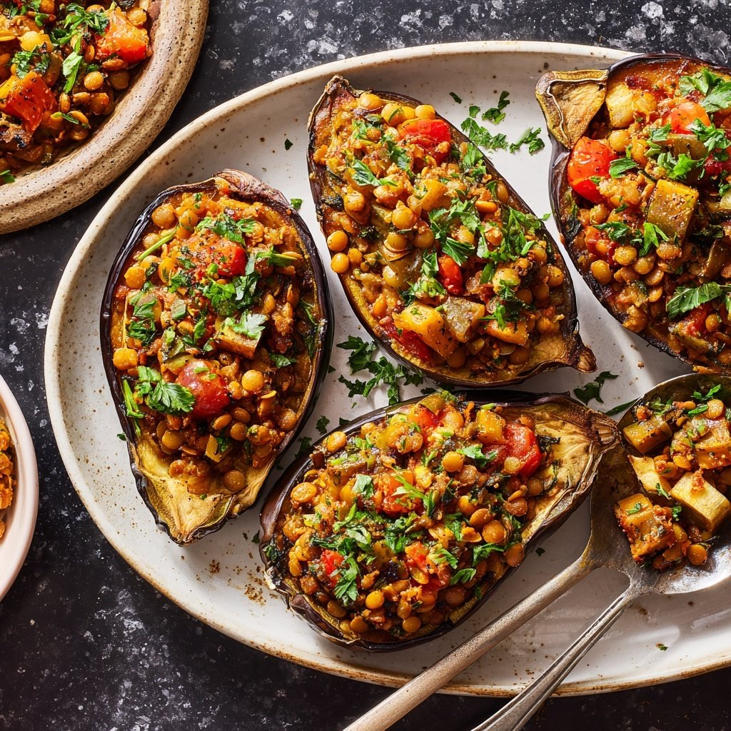 Healthy Lentil Stuffed Eggplant
